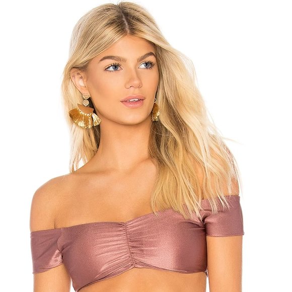 MAAJI Shimmering Cognac Cumbia Reversible Off Shoulder Bikini Top Size US M NWT - Picture 2 of 15